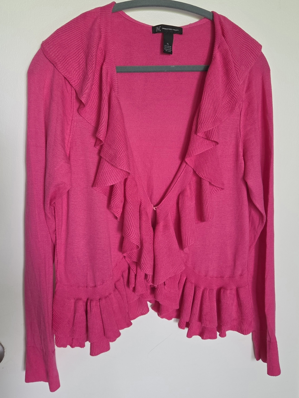 INC International Concepts Hot Pink Ruffle-Front Cardigan Sweater